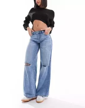 Голубые рваные джинсы со средней посадкой Pimkie