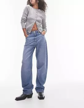 Голубые широкие джинсы со средней посадкой Topshop