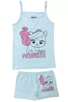 Голубые спортивные шорты из хлопка с рисунком и принтом для девочек, комплект из верха и низа 84033 TOLIN