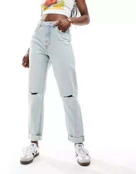 Голубые свободные джинсы с рваными краями ASOS DESIGN
