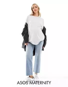 Голубые укороченные джинсы прямого кроя с напуском ASOS DESIGN Maternity