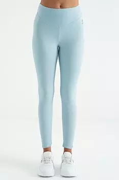 Голубые женские леггинсы в рубчик с высокой талией и детализированной окантовкой TOMMYLIFE