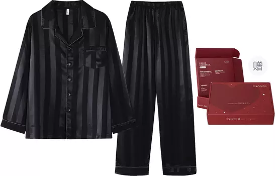 Gongdie Unisex Pajama gift box, Мужская модель из ледяного шелка с длинными рукавами
