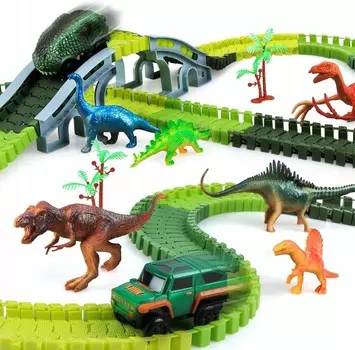 Гоночная трасса динозавров для детей 6 динозавров 2 машинки Inna marka