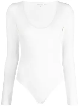 Good American боди с длинными рукавами и U-образным вырезом, белый