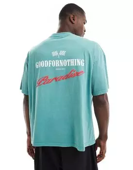 Good For Nothing – синяя футболка оверсайз с принтом на спине