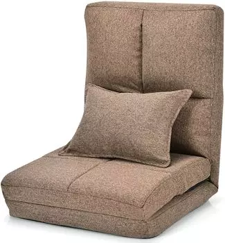 GOPLUS Стул напольный с 1 подушкой, напольный диван с функцией сна, диван-кровать с регулируемой в 5 направлениях спинкой, в качестве дивана/лежака/кровати, складной, для гостиной, спальни (кофейно-коричневый)
