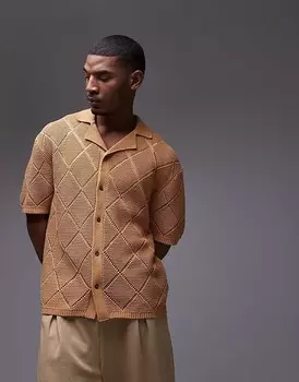 Горчичная рубашка-поло на пуговицах с узором крючком Topman