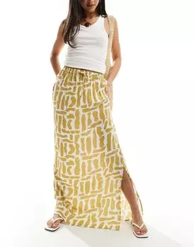 Горчичная юбка миди с завязками на талии ASOS DESIGN