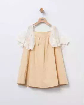 Горчичное девичье платье с вышитыми рукавами из тюля Coco Acqua, горчичный