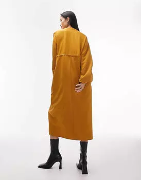 Горчичное платье миди на молнии с передним каналом Topshop