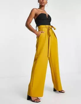 Горчичные широкие брюки с поясом ASOS DESIGN
