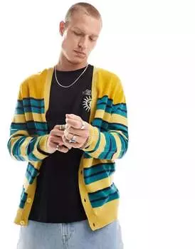 Горчичный кардиган оверсайз в полоску ASOS