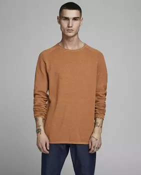 Горчичный мужской свитер с круглым вырезом Jack & Jones, горчичный
