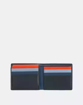 Горизонтальный кошелек из телячьей кожи темно-синего цвета с контрастными деталями Dudu