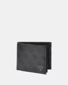 Горизонтальный кожаный кошелек черного цвета с портмоне для монет Guess