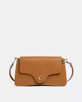 Горизонтальный кожаный мобильный держатель с текстурой и клапаном Coccinelle, коричневый