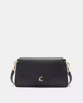 Горизонтальный кожаный мобильный держатель с текстурой и клапаном Coccinelle, чёрный