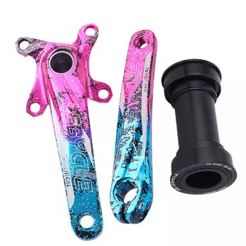 Горный велосипед LeBycle с полой интегрированной передней звездой, кривошипом, диском с положительными и отрицательными зубцами, модифицированным одиночным диском каретки (красный и синий градиент кривошипа с запрессованной кареткой)