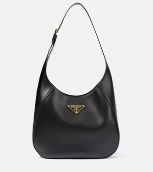 Городская кожаная сумка через плечо среднего размера Prada, черный
