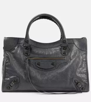 Городская кожаная сумка-тоут среднего размера Le City Balenciaga, Volcanic Rock