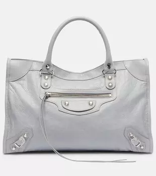 Городская кожаная сумка-тоут среднего размера Le City Balenciaga, Light Grey