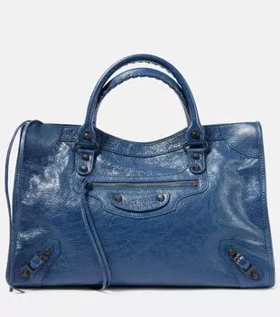 Городская кожаная сумка-тоут среднего размера Le City Balenciaga, Mineral Blue