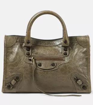 Городская маленькая кожаная сумка-тоут Le City Balenciaga, Army Green