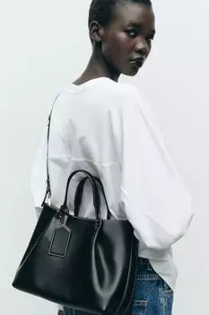 Городская сумка с отстрочкой сверху ZARA, черный