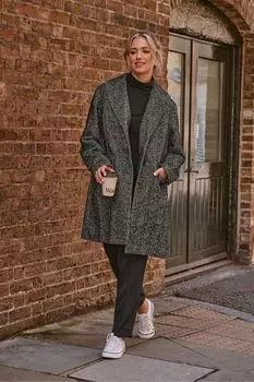 Городское пальто миди с узором «елочка» Yours, черный