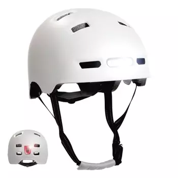 Городской шлем для велосипедиста и скейтера с передними и задними фонарями - матовый белый - размер M 54-57 см Crazy Safety