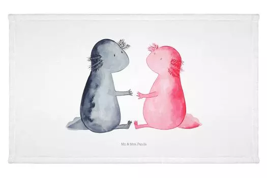 Гостевое полотенце Mr. & Mrs. Panda Axolotl Love - белое - подарок, детское полотенце, влюбленность, юбилей, большая любовь, махровое, друг, гостевое полотенце, пара, спортивное полотенце, белый