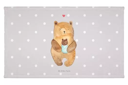 Гостевое полотенце Mr. & Mrs. Panda Bear Baby — серая пастель — подарок, махровая ткань, гостевое полотенце, спортивное полотенце, рождение, мама, плюшевый мишка, детское полотенце, крещение, дорожное полотенце, белый