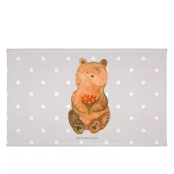 Гостевое полотенце Mr. & Mrs. Panda Bear Grateful — серая пастель — подарок, цветы, спасибо, гостевое полотенце, детское полотенце, плюшевый мишка, махровая ткань, Тедди, дорожное полотенце, белый