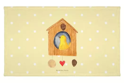 Гостевое полотенце Mr. & Mrs. Panda Bird House — желтая пастель — подарок, гостевое полотенце, животные мотивы, замок, спортивное полотенце, дорожное полотенце, хорошее настроение, смешные высказывания, дом, белый