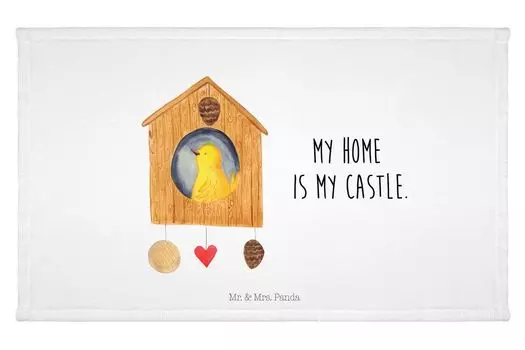 Гостевое полотенце Mr. & Mrs. Panda Bird House — белое — подарок, спортивное полотенце, забавные высказывания, любимое место, животные, дом, махровая ткань, детское полотенце, хорошее настроение, белый