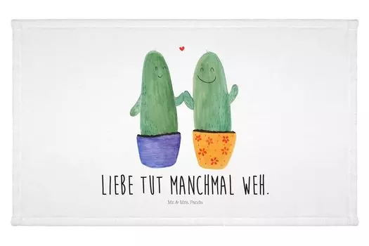 Гостевое полотенце Mr. & Mrs. Panda Cactus Love - белое - подарок, махровая ткань, детское полотенце, спортивное полотенце, свадьба, спор, гостевое полотенце, разлука, дорожное полотенце, кактусы, белый