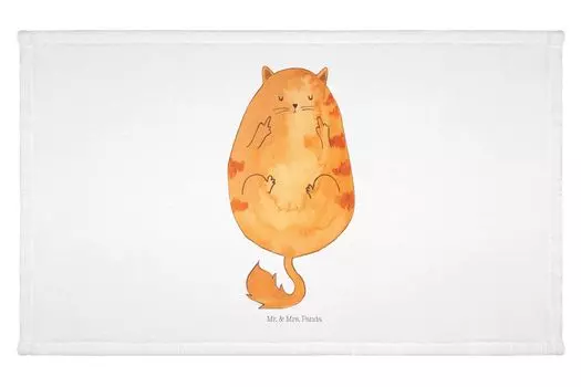Гостевое полотенце Mr. & Mrs. Panda Cat Early Riser — белое — подарок, махровая ткань, мяуканье, аксессуары для кошек, кот, дорожное полотенце, кошачьи мотивы, забавное, средний палец, тигр, белый