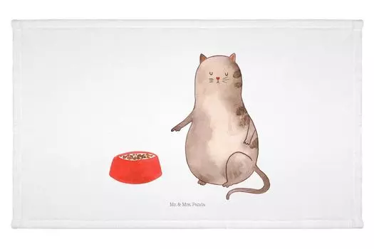 Гостевое полотенце Mr. & Mrs. Panda Cat Eating — белое — подарок, дорожное полотенце, кошачий мотив, товары для кошек, махровая ткань, детское полотенце, веер для кошек, спортивное полотенце, белый