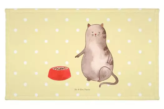 Гостевое полотенце Mr. & Mrs. Panda Cat Eating — желтая пастель — подарок, спортивное полотенце, махровая ткань, сувениры для кошек, гостевое полотенце, дорожное полотенце, любитель кошек, вентилятор для кошек, белый