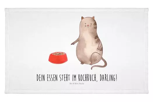 Гостевое полотенце Mr. & Mrs. Panda Cat Eating — белое — подарок, аксессуары для кошек, товары для любителей кошек, любители кошек, гостевое полотенце, кошачьи мотивы, детское полотенце, белый