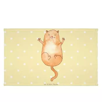 Гостевое полотенце Mr. & Mrs. Panda Cat Hugging — желтая пастель — подарок, друзья, дорожное полотенце, спортивное полотенце, махровая ткань, кот, детское полотенце, мотив кошки, кот, белый