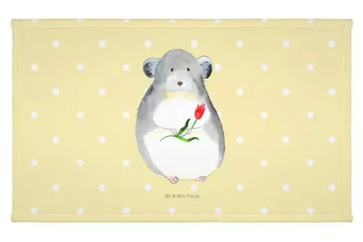 Гостевое полотенце Mr. & Mrs. Panda Цветок шиншиллы - желтая пастель - подарок, хорошее настроение, спортивное полотенце, счастье, махровая ткань, офис, дорожное полотенце, забавные высказывания, белый