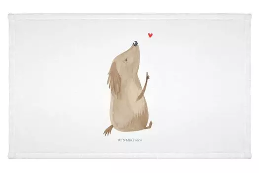 Гостевое полотенце Mr. & Mrs. Panda Dog Love — белое — подарок, милое, спортивное полотенце, мотив собаки, собачье счастье, гостевое полотенце, дорожное полотенце, поговорки, детское полотенце, белый