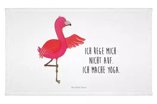 Гостевое полотенце Mr. & Mrs. Panda Flamingo Yoga — белое — подарок, гостевое полотенце, детское полотенце, упражнения для йоги, релаксация, спортивное полотенце, глубокое расслабление, розовое, йог, белый