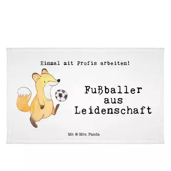 Гостевое полотенце Mr. & Mrs. Panda Footballer Passion — белое — подарок, детское полотенце, махровая ткань, юбилей, талисман на удачу, профессиональный футболист, коллега по работе, компания, белый