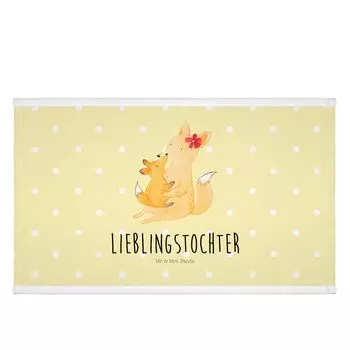 Гостевое полотенце Mr. & Mrs. Panda Fox Mom — желтая пастель — подарок, гостевое полотенце, маме, любимой дочери, сестре, папе, дорожное полотенце, детское полотенце, махровая ткань, белый
