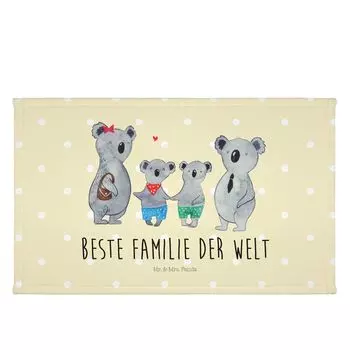 Гостевое полотенце Mr. & Mrs. Panda Koala Family Two — желтая пастель — подарок, брат, дедушка, любимая семья, семейное время, семейная жизнь, спортивное полотенце, детское полотенце, белый