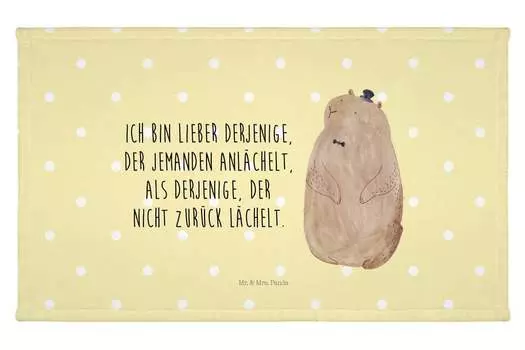 Гостевое полотенце Mr. & Mrs. Panda Marmot - желтая пастель - подарок, дорожное полотенце, забавные высказывания, животные мотивы, детское полотенце, спортивное полотенце, хорошее настроение, порядочность, белый