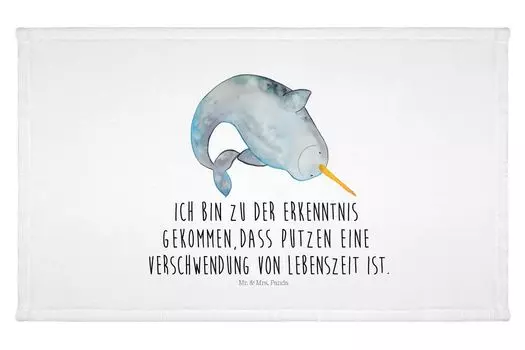 Гостевое полотенце Mr. & Mrs. Panda Narwhal - Белый - Подарок, Гостевое полотенце, Море, Девичник, Дорожное полотенце, Детская комната, Махровая ткань, Спортивное полотенце, Праздник, Морские животные
